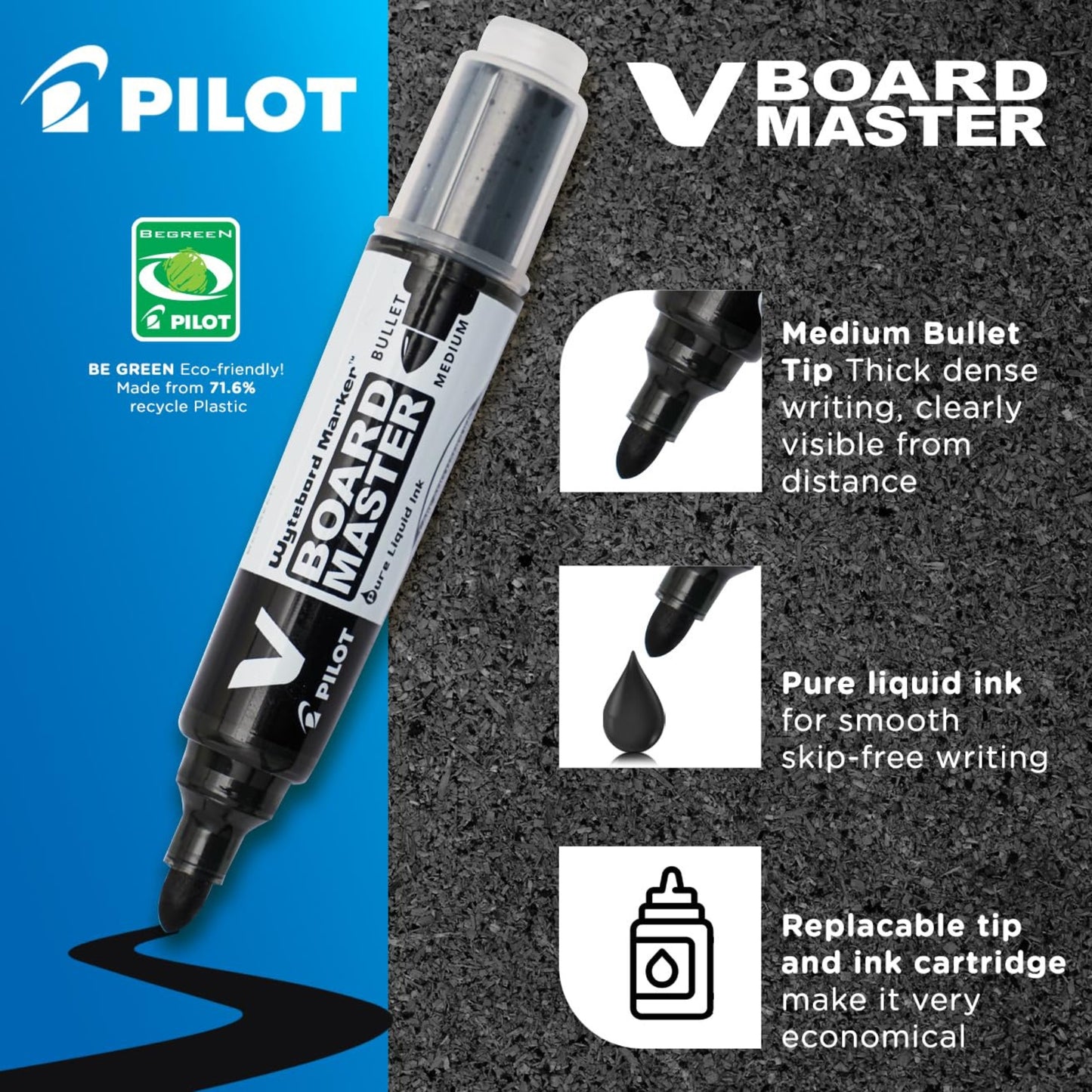 PILOT Wyteboard V Board Master Medium Marker - Black (Pack of 1)