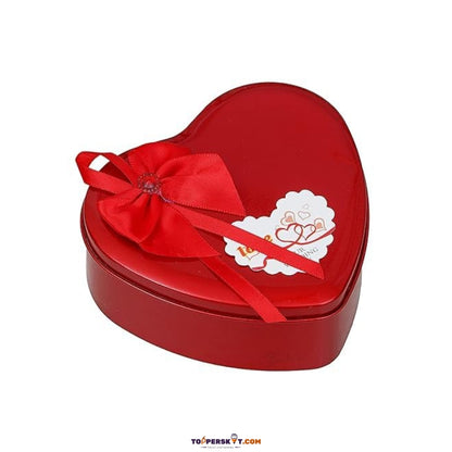 Large Heart-Shaped Red Tin Box with Teddy & Rose – Best Valentine Gift (Pack of 1)