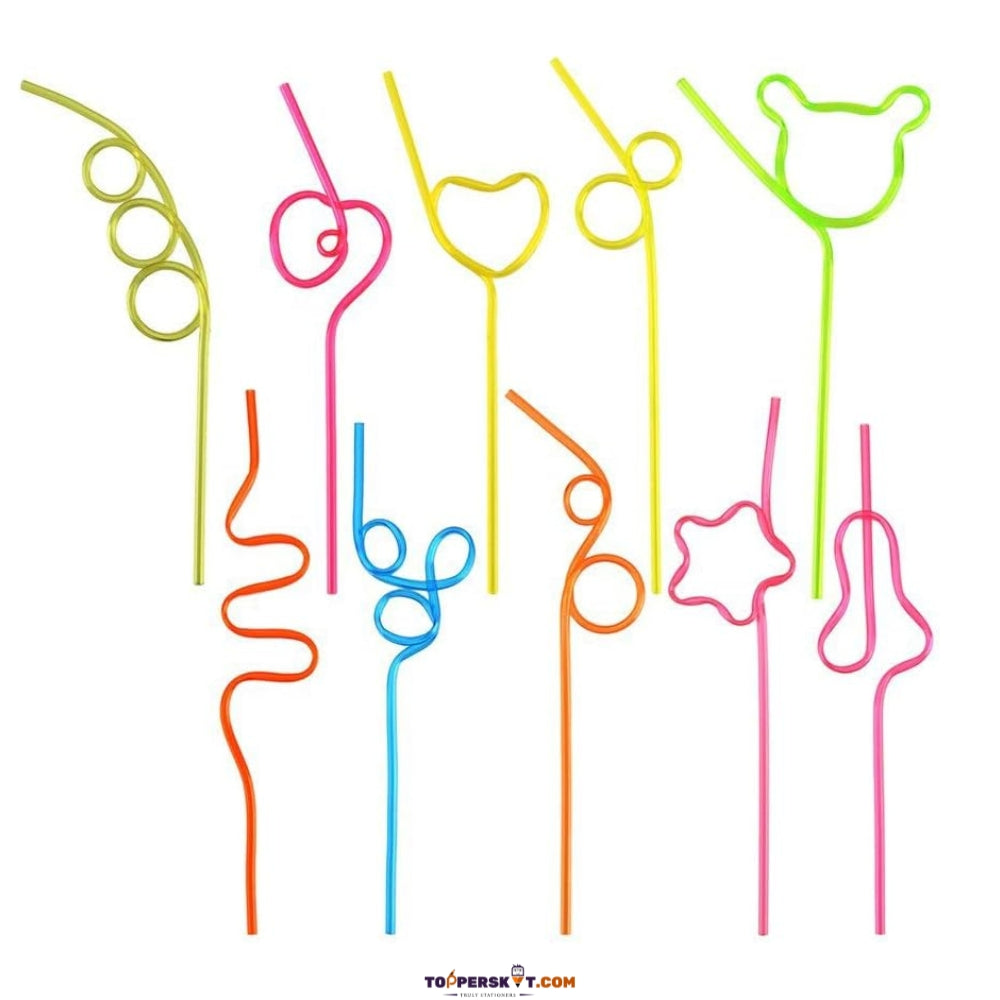 Plastic Reusable Silly Straws - Bendy, Curly Mocktail Party Kids Straws (Pack of 5)