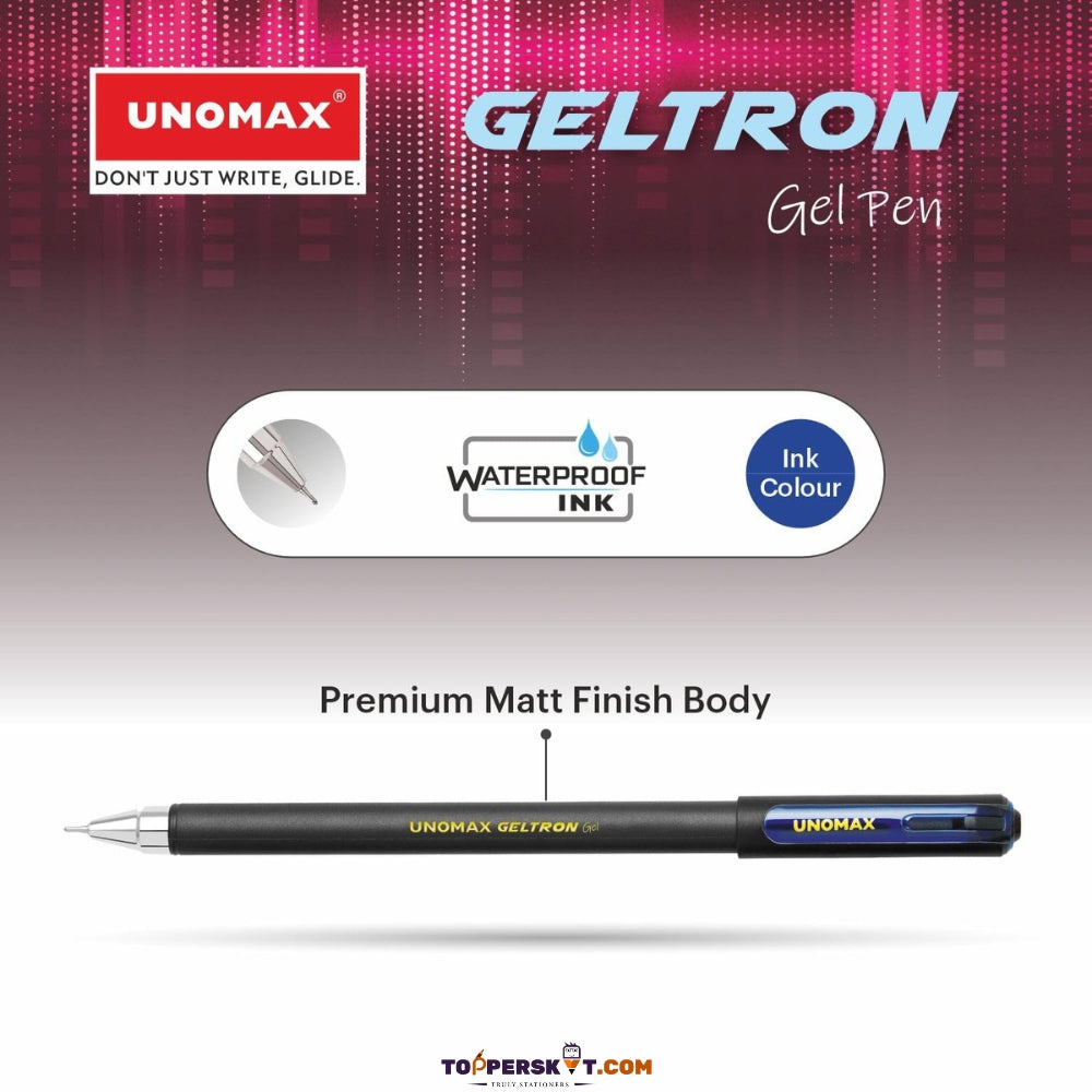 Unomax Geltron Gel Pen - Black, Premium Matt Finish, Super Smooth Writing (Pack of 1)