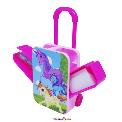 Unicorn Sharpener Eraser Suitcase Shape - Cute Trolley Bag Stationery for Kids (Pack of 1)