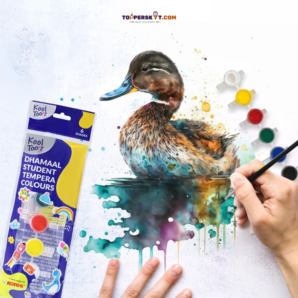Kores Tempera Colours Set – 6 Shades with Brush (Pack of 1)