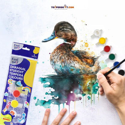 Kores Tempera Colours Set – 6 Shades with Brush (Pack of 1)