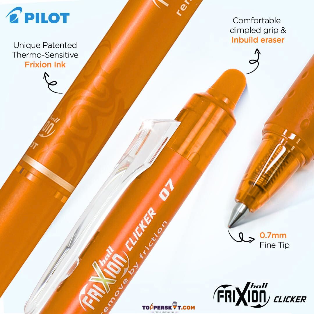 Pilot Frixion Clicker Erasable Roller Ball Pen –Apricot Orange ( Pack of 1 )