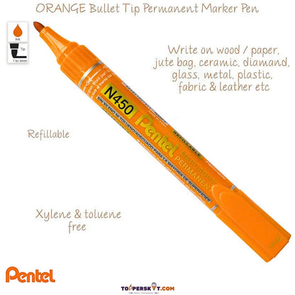 Pentel N450 Permanent Marker – Orange Ink (Pack of 1)