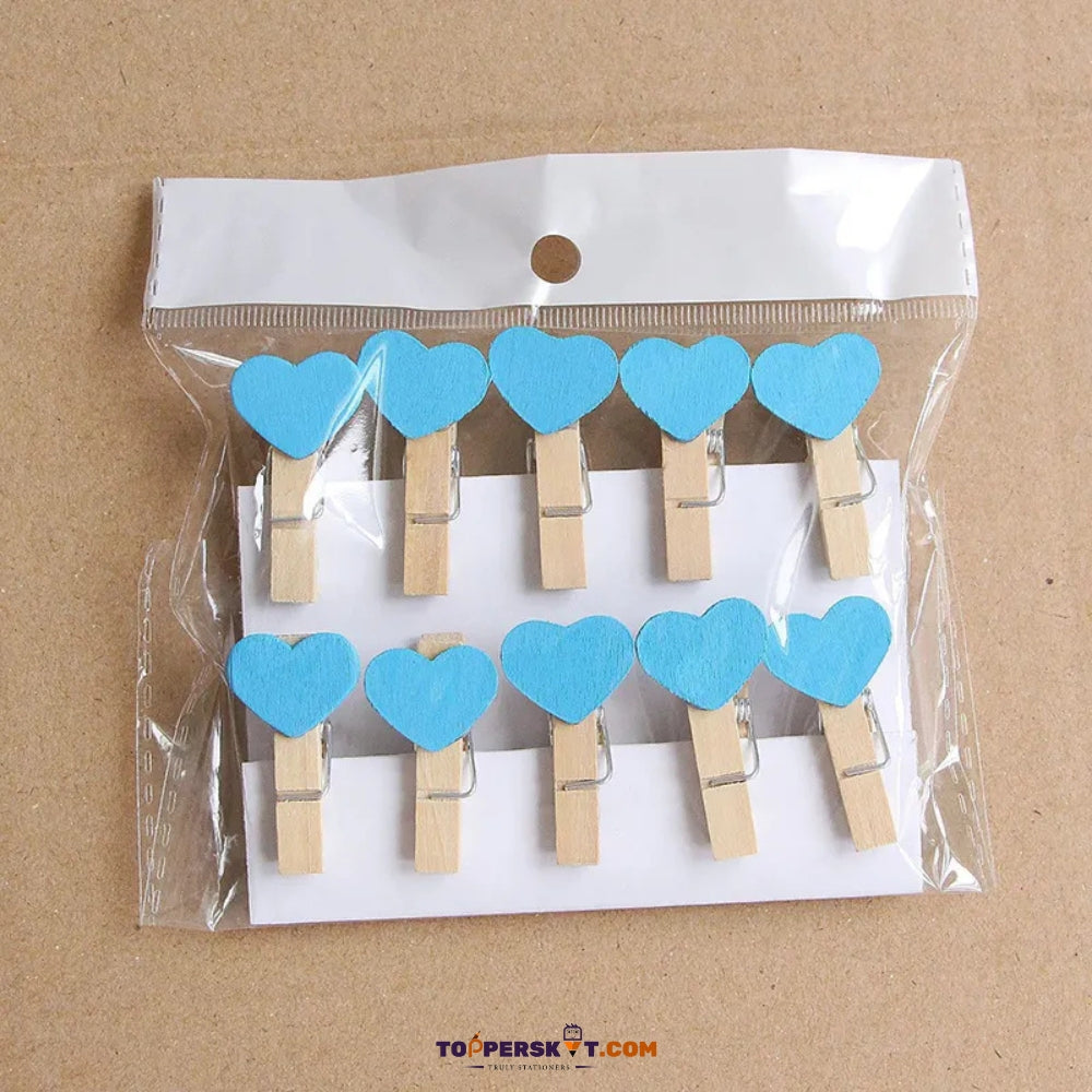 Mini Wooden Heart Shape Photo Hanging Clips with 1 Meter Thread (Pack of 10)