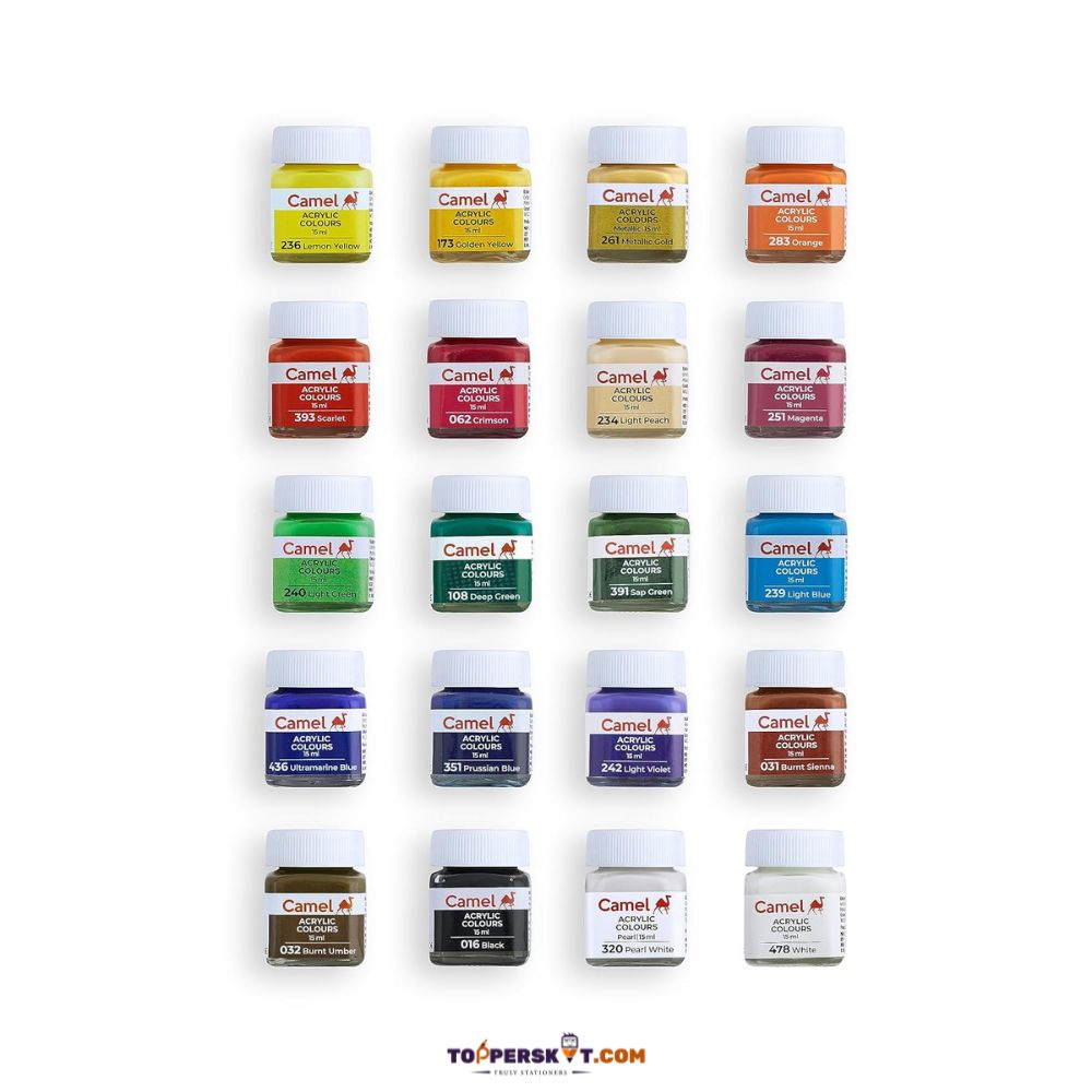 Camel Acrylic Ultra Colours Set –20 Vibrant  Multicolour shades (Pack of 20)