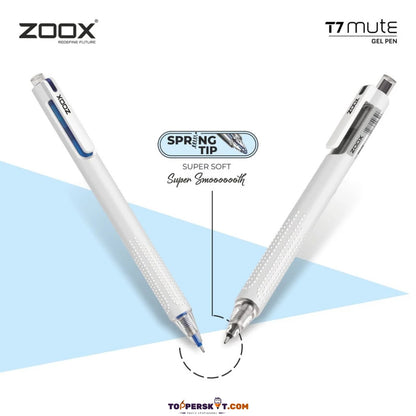 Zoox T7 Mute Blue Gel Pen – Silent Click, Spring Tip, Studded Grip (Pack of 1)