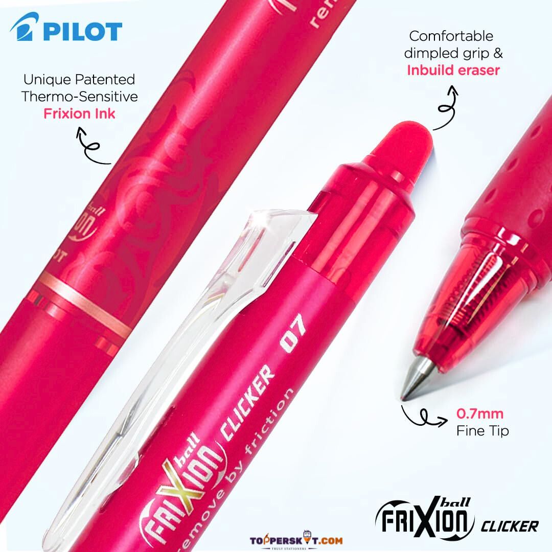 Pilot Frixion Clicker Erasable Roller Ball Pen – Coral Pink( Pack of 1 )