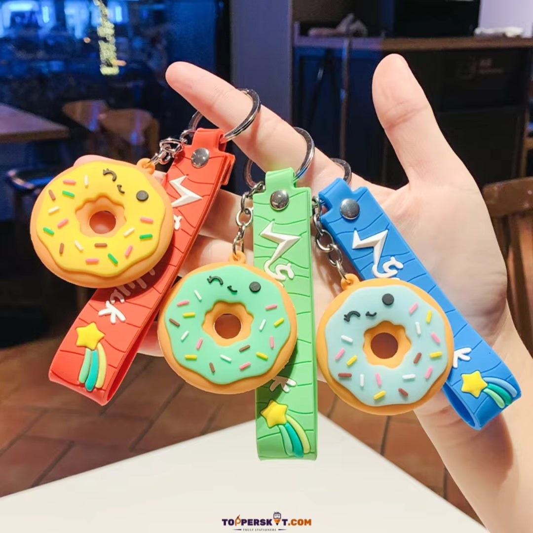 3D Rubber Silicone Donut Cartoon Keychain (Pack of 1)
