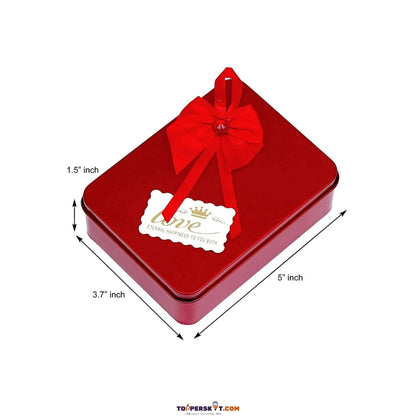 Rectangle Red Tin Box with Teddy & Rose – Elegant Gift Box (Pack of 1)