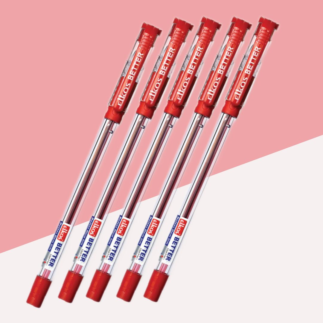 Elkos Better Ball Pen  – Red : Experience Elegance and Ultra-Soft Writing ( Pack of 5 ) - Topperskit LLP