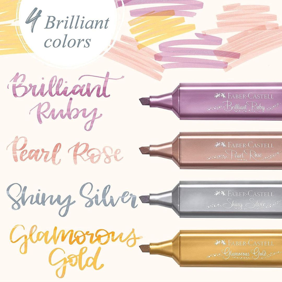 Faber-Castell Metallic Highlighters: Illuminate Your Ideas with Sparkle ( Pack of 4 ) - Topperskit LLP