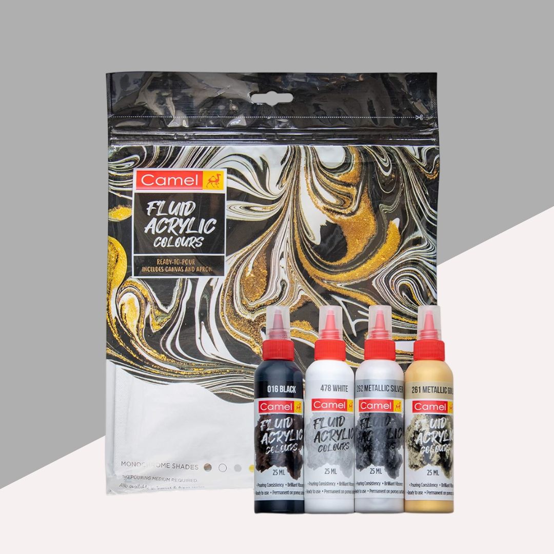 Camel Monochrome Fluid Art Kit: Create Stunning Masterpieces with Ease ( Pack of 1 ) - Topperskit LLP