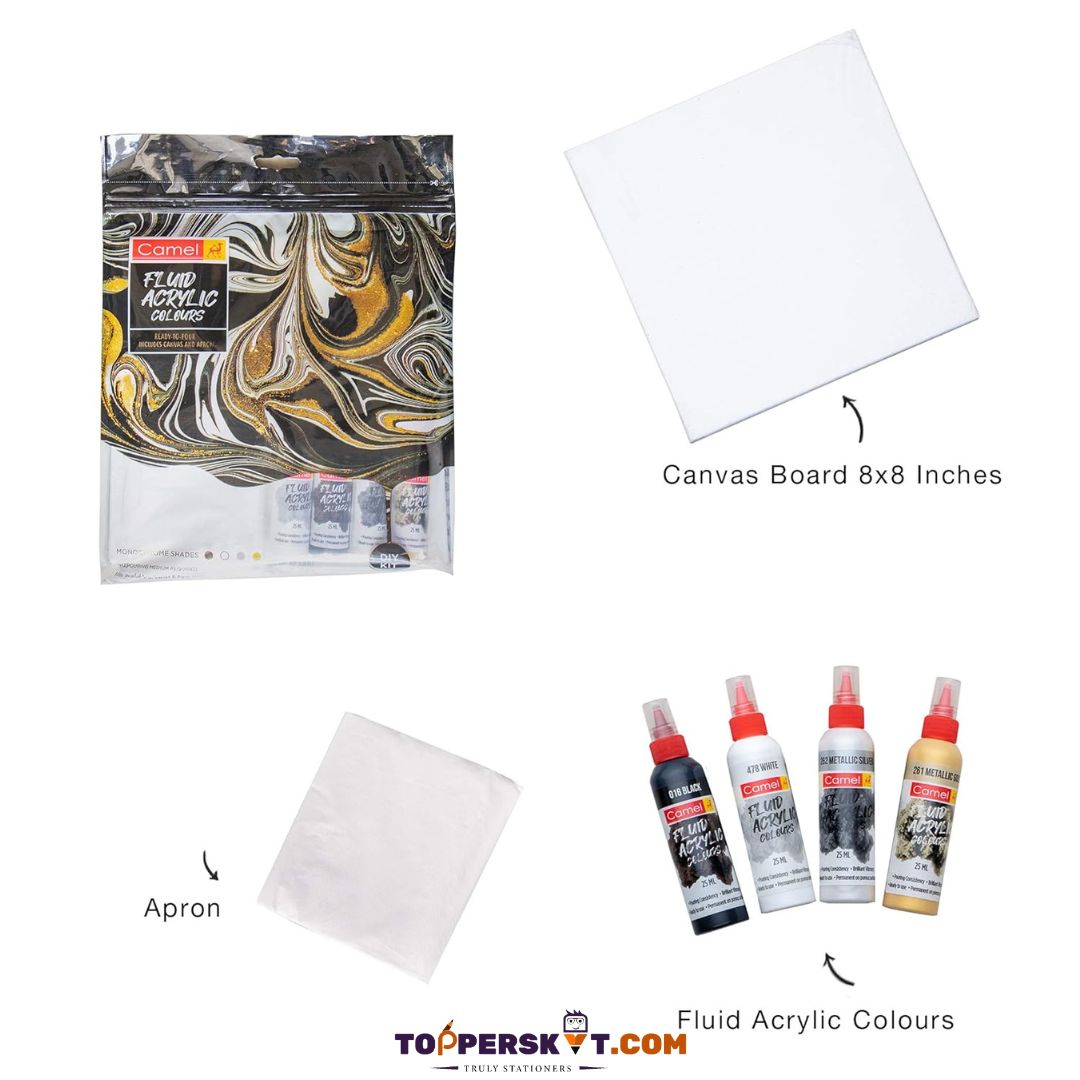 Camel Monochrome Fluid Art Kit: Create Stunning Masterpieces with Ease ( Pack of 1 ) - Topperskit LLP