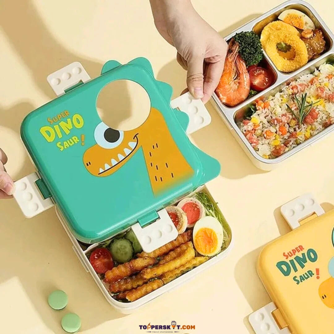 Stainless Steel SUS304 3-Grid  Lunch Box-Assorted designs (Pack of 1)