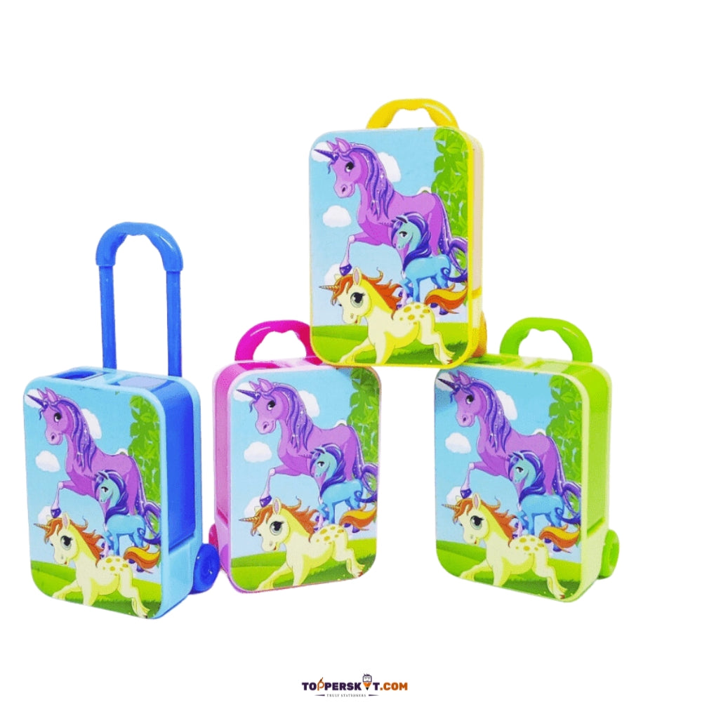 Unicorn Sharpener Eraser Suitcase Shape - Cute Trolley Bag Stationery for Kids (Pack of 1)