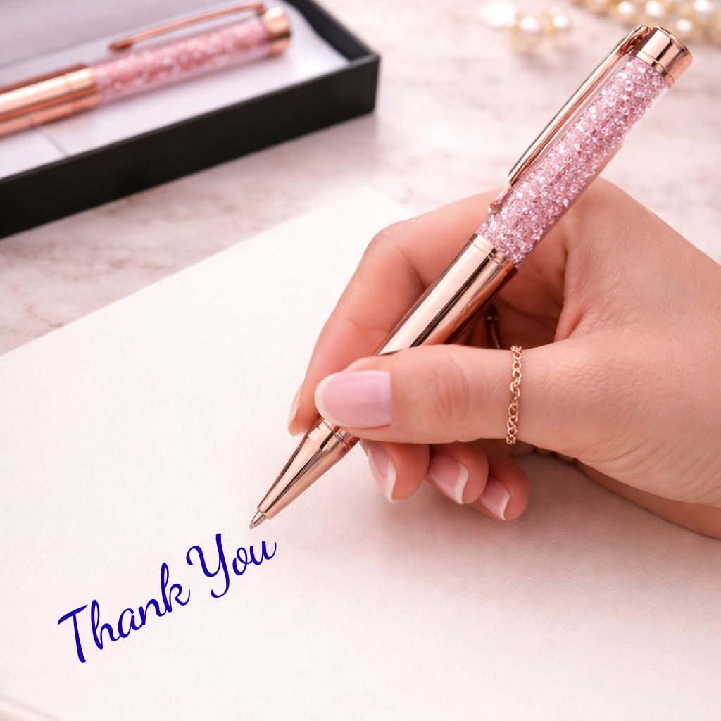 Crystalline Rose Gold Finish & Crystal Design Ballpoint Pen with Box- Blue Ink (Pack of 1)