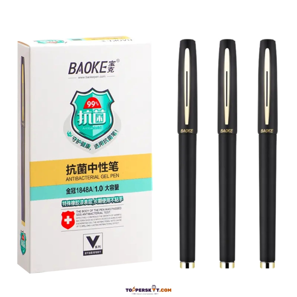 Baoke Black 0.7mm Gel Pen with 99% Antibacterial Protection (Pack of 1)