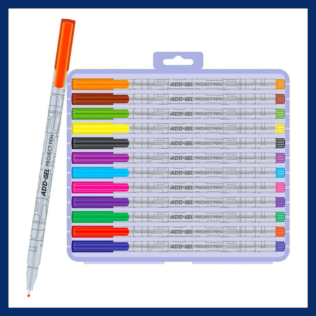 Close-up of ADD Gel Project Colour Pens