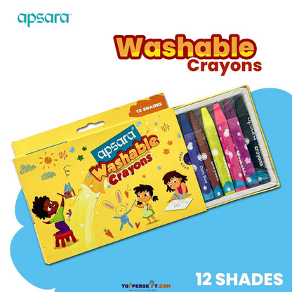 Apsara Washable Crayons - Smooth & Vibrant Colors Non-Toxic (Set of 12)