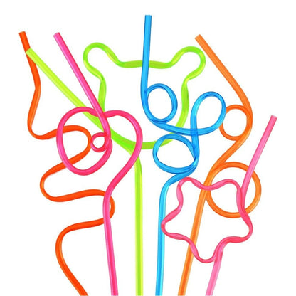 Plastic Reusable Silly Straws - Bendy, Curly Mocktail Party Kids Straws (Pack of 5)