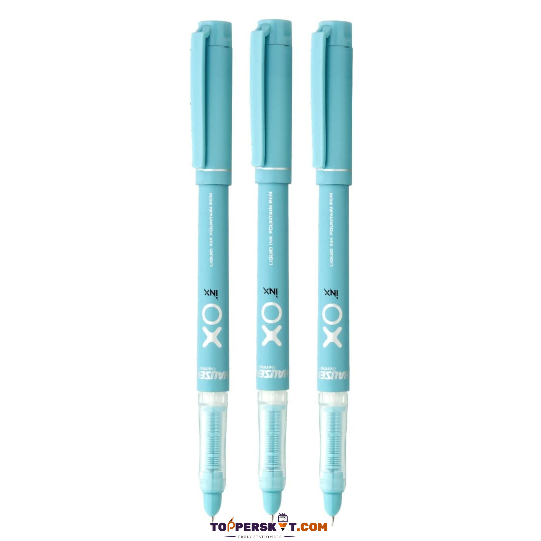 Hauser XO Liquid Ink Fountain Pen - Blue (Pack of 1 Includes 3 Jumbo Cartridges & 1 Ink Converter)