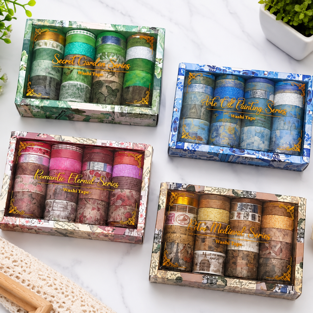 Premium Designer Washi Tape Set | Assorted Theme Decorative Tape (Set of 24)