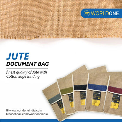 Worldone Jute Document Bag with Velcro Closure & Cotton Edge Binding (Pack of 1)