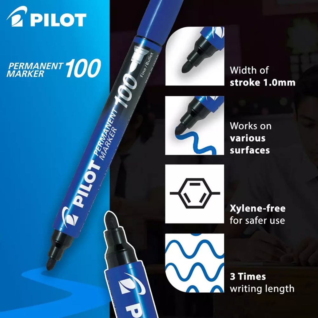Pilot Permanent Marker 100 Bullet Tip - Blue (Pack of 1)