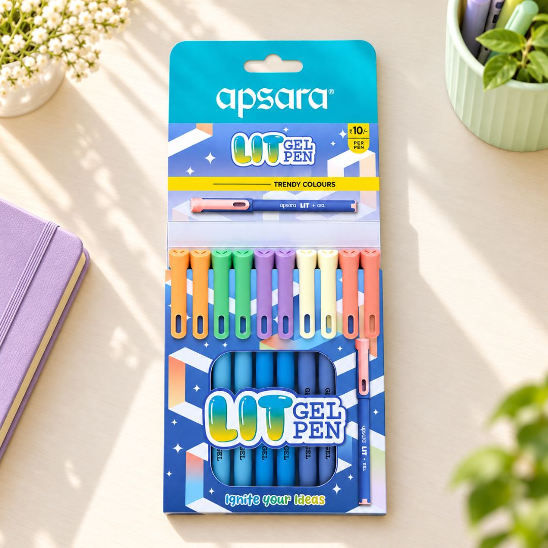 Apsara LIT Gel Pen Blue with assorted pastel body colours