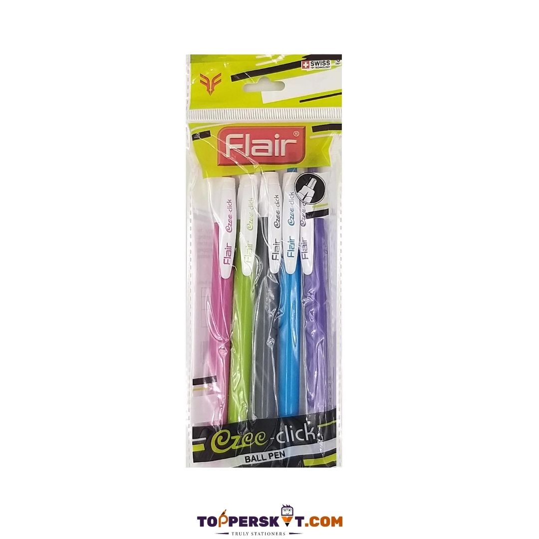 Flair Ezee Click Ball Pen – Blue : Effortless Writing in Every Click ( Pack of 5 ) - Topperskit LLP