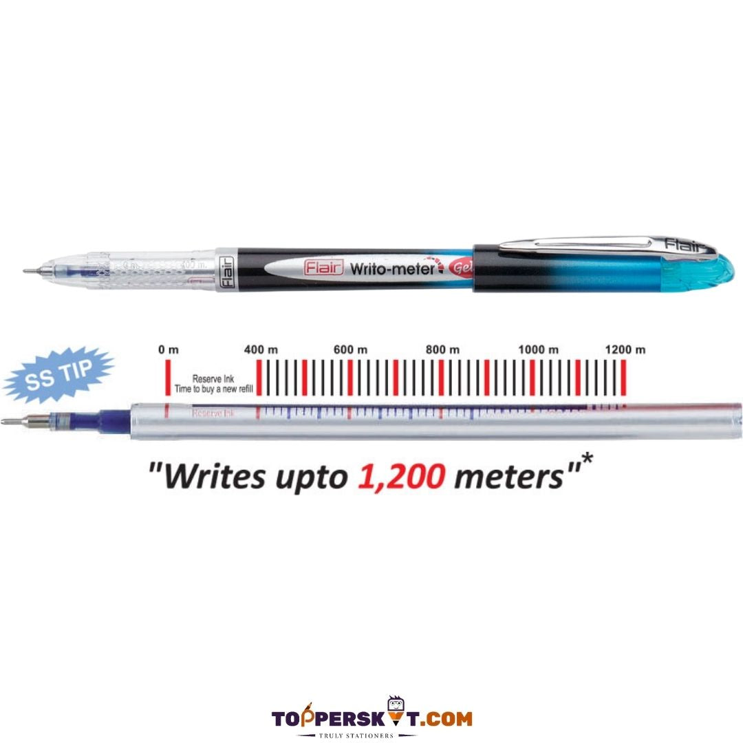 Flair Writometer Gel Pen – Blue: Write Long, Write Stylish, Write Smart ( Pack of 1 ) - Topperskit LLP