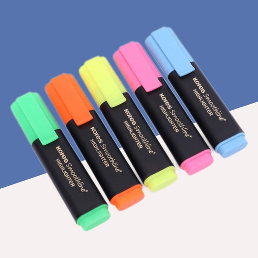 Kores Smoothline Highlighter: Vibrant Colors, Refillable, and Precise Marking ( Pack Of 5 ) - Topperskit LLP