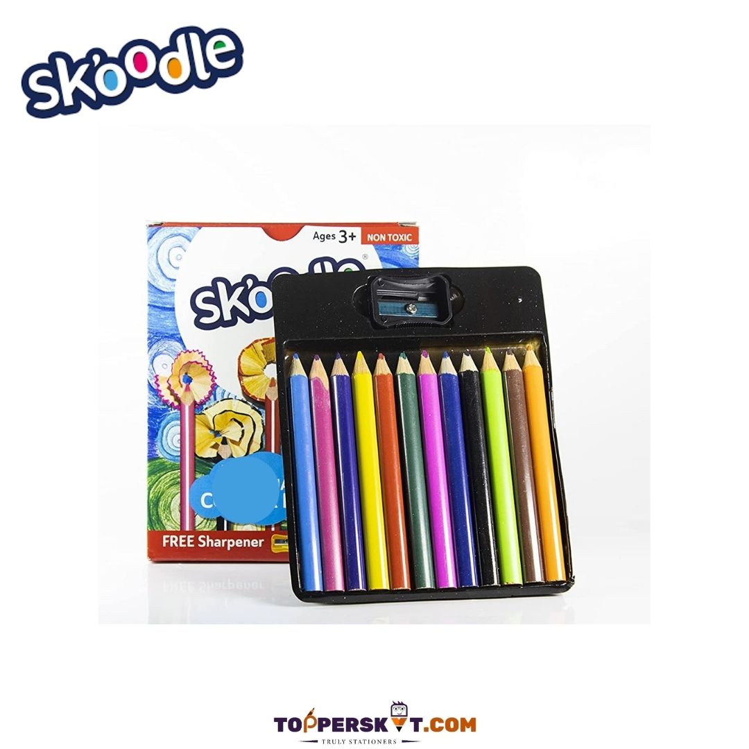SKOODLE Non-Toxic Triangular Colored Pencils Set With Built-In Sharpener: Inspire Creativity In Kids ( Pack Of 12 ) - Topperskit LLP