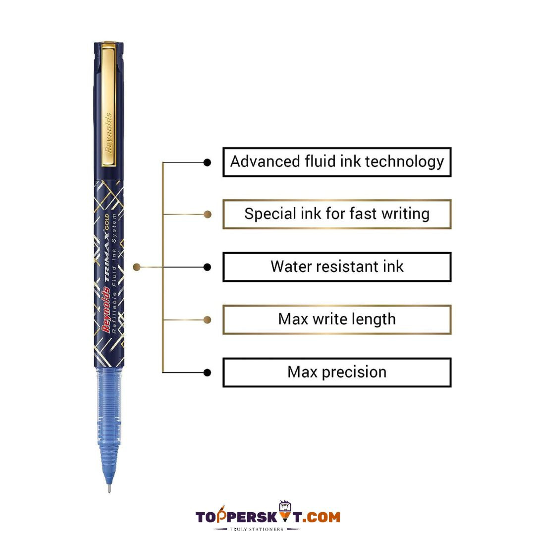 Reynolds Trimax Gold Gel Pen – Fine Point Elegance with Advanced Fluid Ink Technology ( Pack of 1 ) - Topperskit LLP