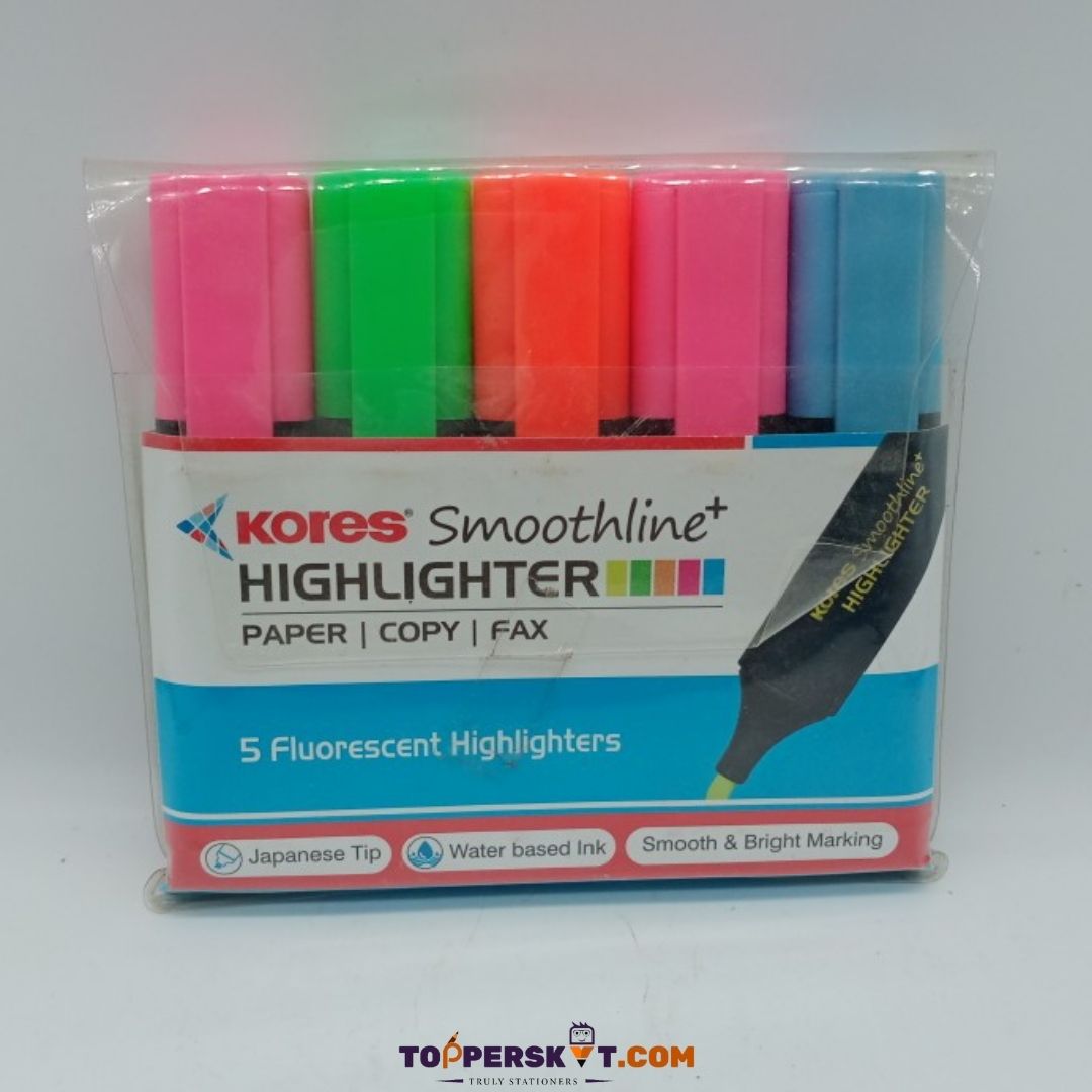 Kores Smoothline Highlighter: Vibrant Colors, Refillable, and Precise Marking ( Pack Of 5 ) - Topperskit LLP