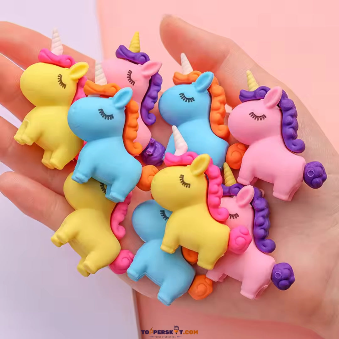 Cute 3D Unicorn Design Mini Eraser for Kids – Fun & Creative Stationery Item (Pack of 1)