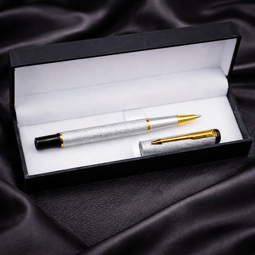 Vertex Executive Silver Body Metal Roller Ball Pen With Luxury Box – Blue Ink (Pack of 1)
