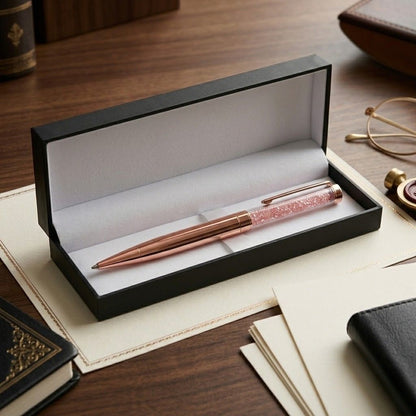 Crystalline Rose Gold Finish & Crystal Design Ballpoint Pen with Box- Blue Ink (Pack of 1)
