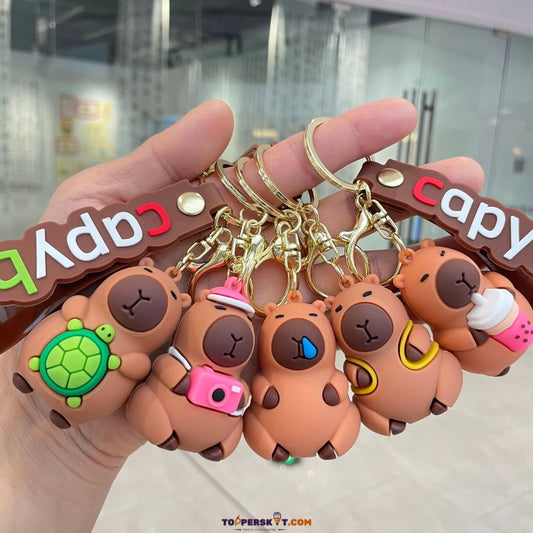 3D Rubber Silicone Capybara Cartoon Keychain (Pack of 1)