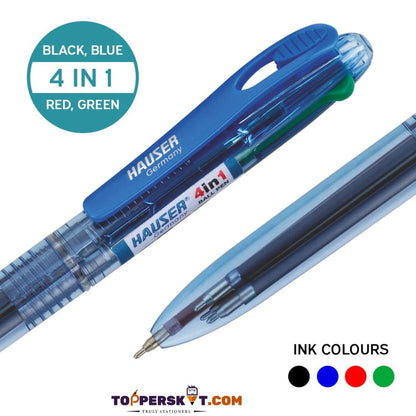 Hauser 4 Colour Ball Pen: Versatility in Every Stroke ( Pack of 1 ) - Topperskit LLP