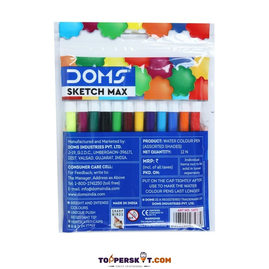 Doms Sketch Max Water Colour Pens: Vibrant Shades for Artistic Brilliance ( Pack Of 12 ) - Topperskit LLP