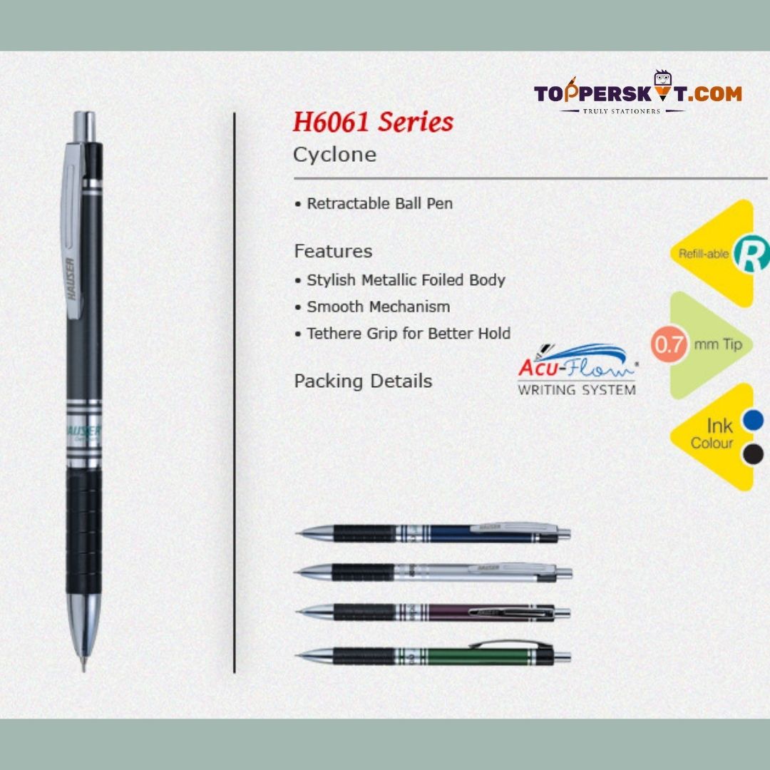 Hauser Cyclone Retractable Ball Pen – Black: Elegance in Every Stroke ( Pack of 1 ) - Topperskit LLP