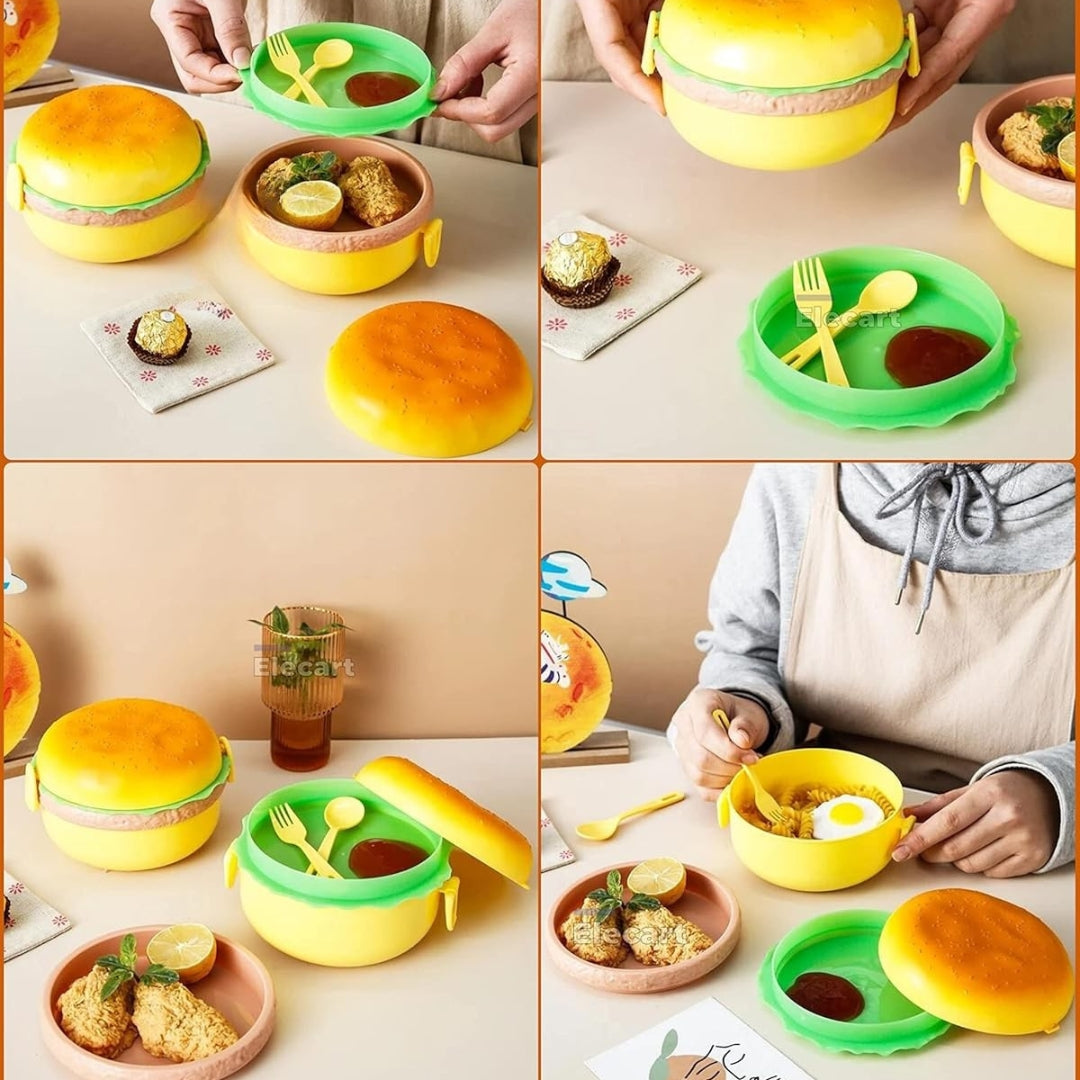 Cute Burger Design Lunch Box for Students – Compact & Portable (Pack of 1)