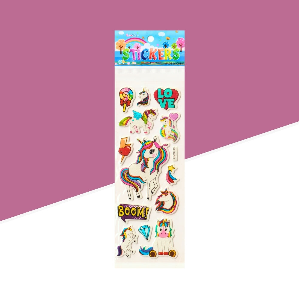 3D Small Unicorn Cartoon Sticker for Kids – Assorted Shapes (Pack of 1)