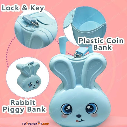 Bunny Shape Money Bank with Lock & Key and Handle ( Pack of 1 )