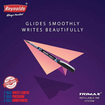 Reynolds Trimax Gel Pen – Black: Maximum Smoothness, Precision, and Write Length ( Pack of 1 ) - Topperskit LLP