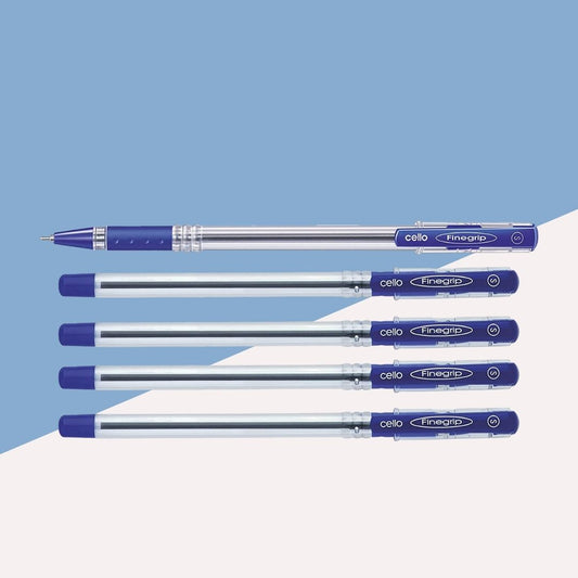 Cello Finegrip Ball Pen  – Blue : Effortless Writing, Ultimate Comfort ( Pack of 5 ) - Topperskit LLP