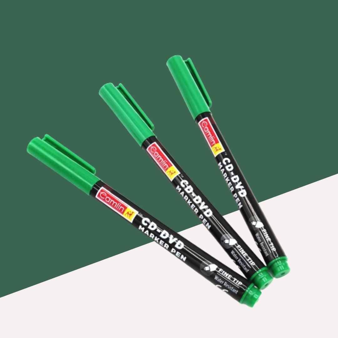 Camlin CD – DVD Marker Pen - Green : Consistent, Dark, and Versatile Marking ( Pack Of 1 ) - Topperskit LLP